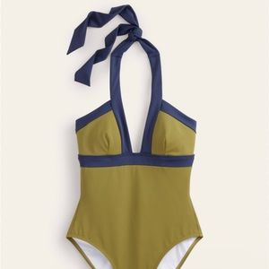 Boden Ithaca Halter Swimsuit, army green and navy
